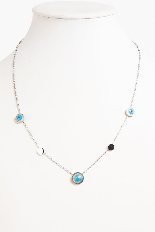 Annabella Silver Multi Evil Eye Necklace