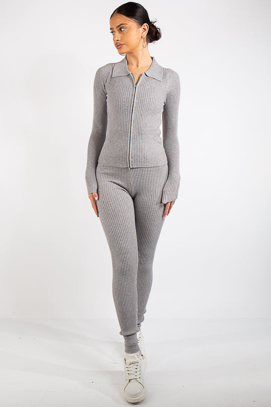 Serenity Grey Knit Loungewear Tracksuit Set