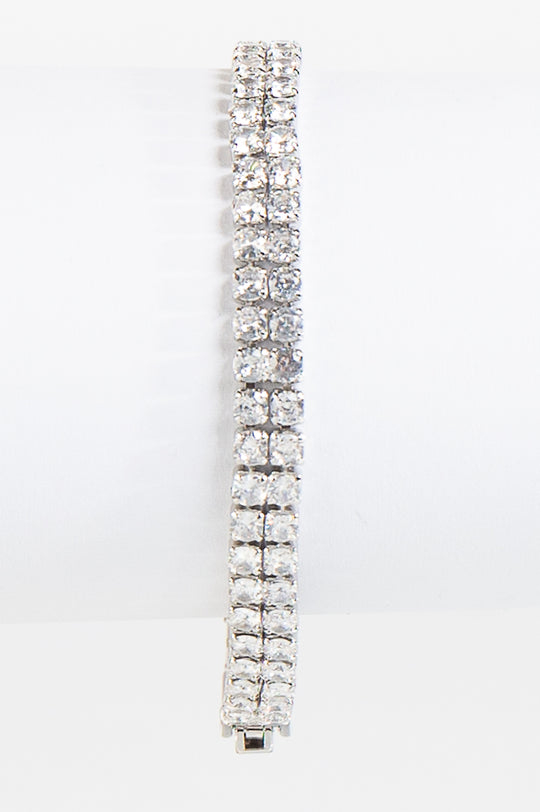 Hussy Silver Double Row Clear Cubic Zircon Tennis Bracelet