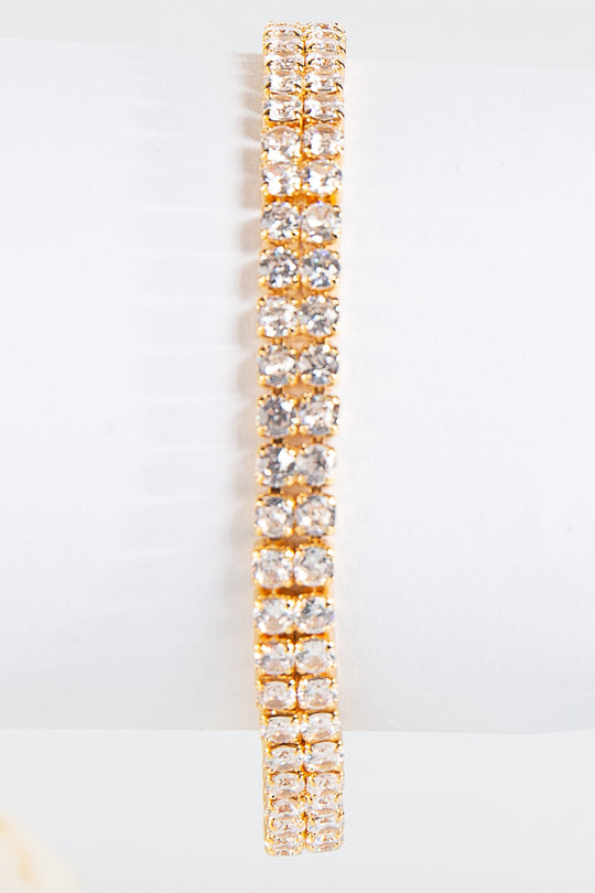 Hussy Gold Double Row Clear Cubic Zircon Tennis Bracelet