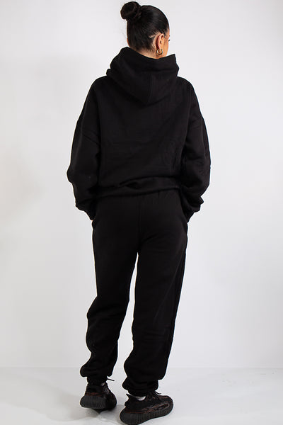 Black Oversized Hoodie and Joggers Tracksuit Set- Lia  Miss Hussy