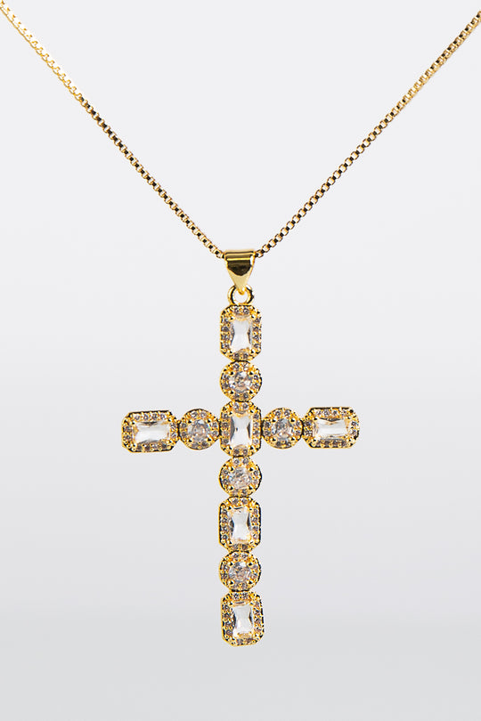 Gold Large Cross Pendant Necklace