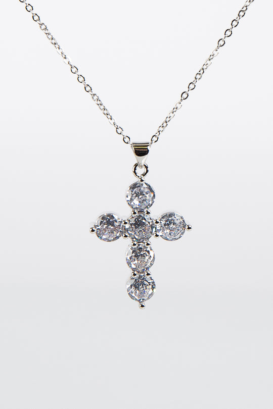 Silver Dimond Cut Small Cross Pendant Necklace