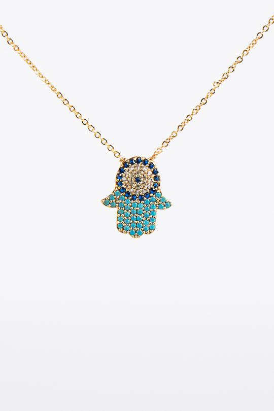 Jayleen Gold Diamante Hamsa Hand Necklace