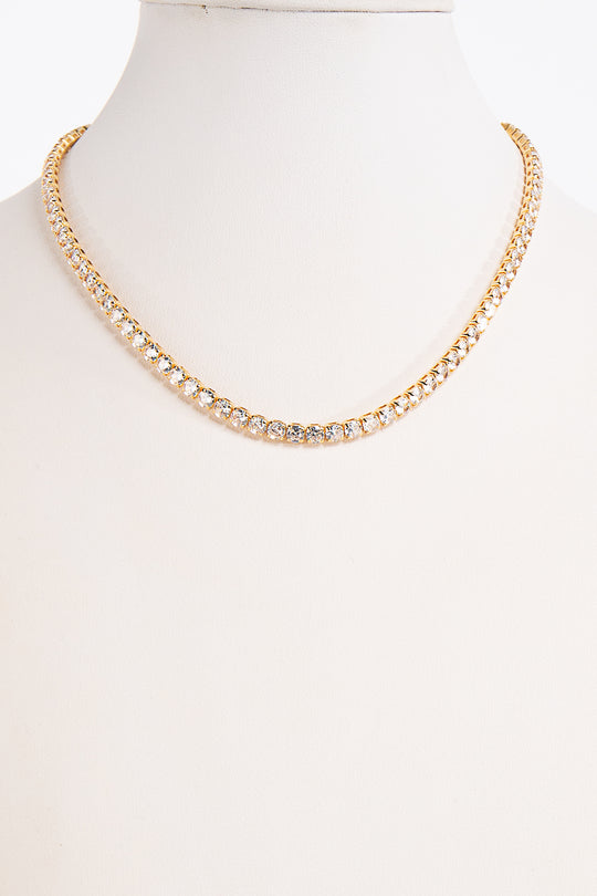 Gold Single Row Tennis Necklace-Nevaeh