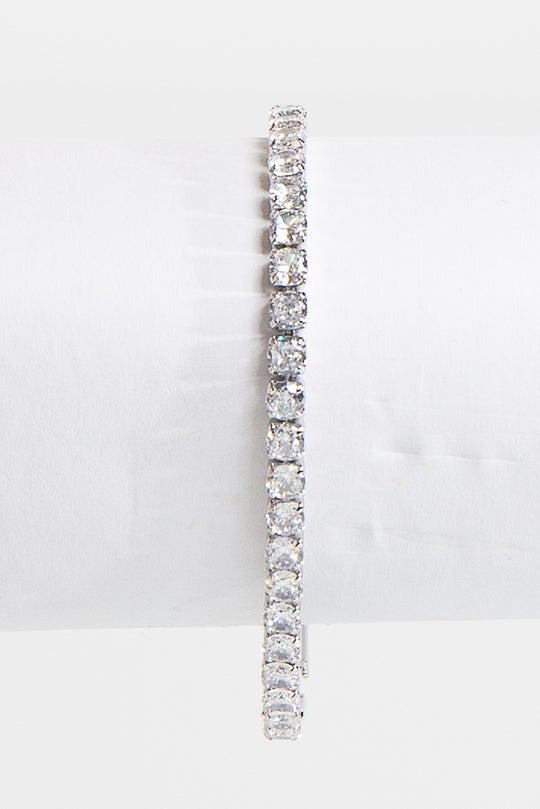 Silver Single Row Clear Cubic Zircon Tennis Bracelet-Eva