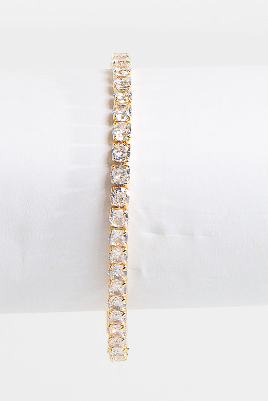 Gold Single Row Clear Cubic Zircon Tennis Bracelet-Eva