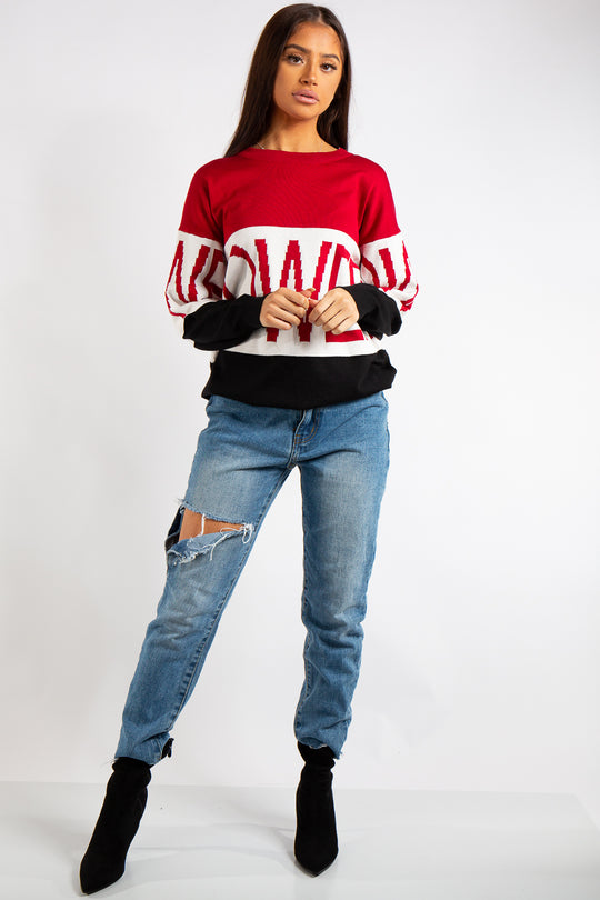 Erika Power Slogan Crew Neck Knitted Jumper