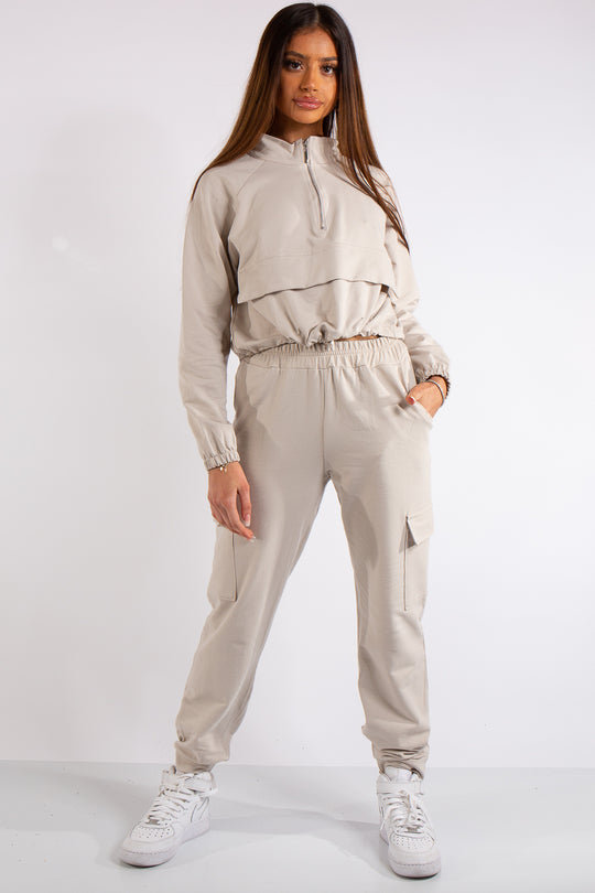 Zaria Stone Pocket & Zip Detail Loungewear Set