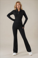 Amaya Ruched Bum Flared Zip Co-Ord Set - Black