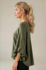 Ella Ruffle Sleeve Soft Knit Top - Khaki