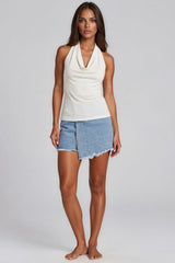 Lucia Draped Halter Neck Top – White