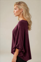 Ella Ruffle Sleeve Soft Knit Top - Plum