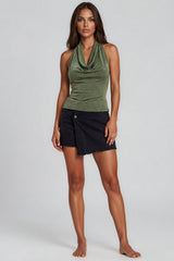 Lucia Draped Halter Neck Top – Khaki