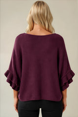 Ella Ruffle Sleeve Soft Knit Top - Plum