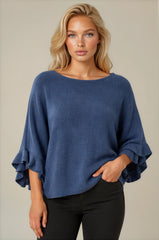 Ella Ruffle Sleeve Soft Knit Top - Denim Blue