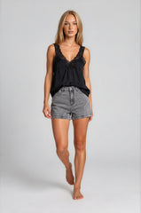 Skyler Satin Lace Trim Cami Top - Black