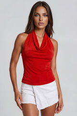 Lucia Draped Halter Neck Top – Red