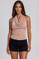 Lucia Draped Halter Neck Top – Blush Pink