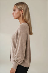 Millie Button Front Balloon Sleeve Cardigan - Beige