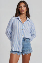 Amelia Striped Oversized Cheesecloth Shirt - Baby Blue