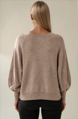 Millie Button Front Balloon Sleeve Cardigan - Beige