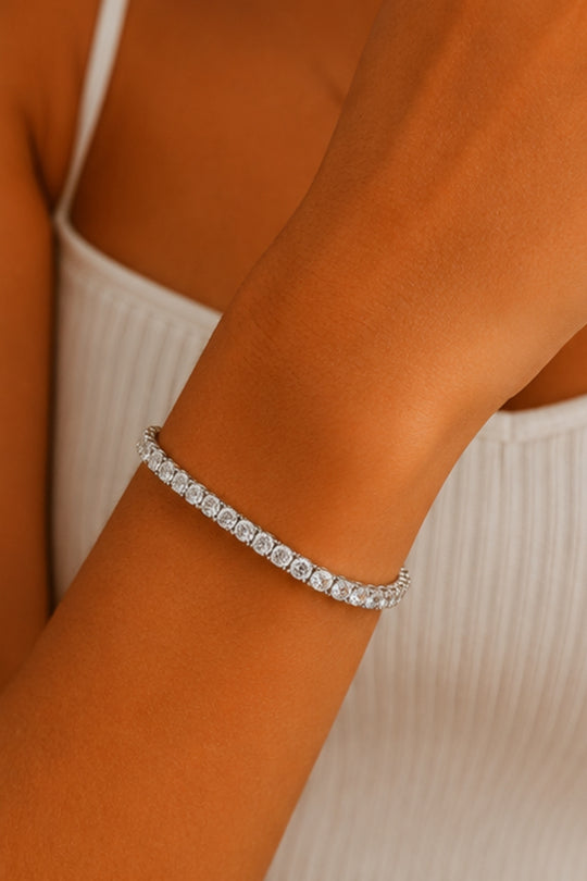 Single Row Clear Cubic Zirconia Tennis Bracelet – Silver
