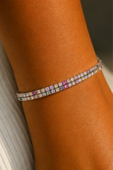 Double Row Cubic Zircon Tennis Bracelet – Multi Colour