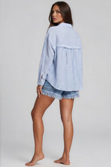 Amelia Striped Oversized Cheesecloth Shirt - Baby Blue