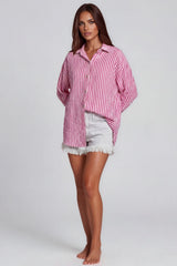Amelia Striped Oversized Cheesecloth Shirt - Fuchsia