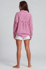 Amelia Striped Oversized Cheesecloth Shirt - Fuchsia