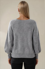 Millie Button Front Balloon Sleeve Cardigan - Grey