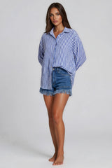 Amelia Striped Oversized Cheesecloth Shirt - Royal Blue