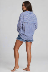 Amelia Striped Oversized Cheesecloth Shirt - Royal Blue