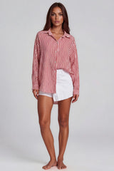 Amelia Striped Oversized Cheesecloth Shirt - Red