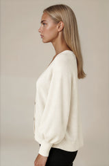 Millie Button Front Balloon Sleeve Cardigan - Cream