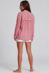 Amelia Striped Oversized Cheesecloth Shirt - Red