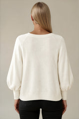 Millie Button Front Balloon Sleeve Cardigan - Cream
