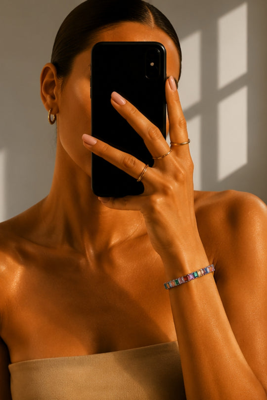 Rectangle Multi Colour Cubic Zircon Tennis Bracelet – Silver