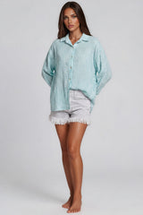 Amelia Striped Oversized Cheesecloth Shirt - Aqua