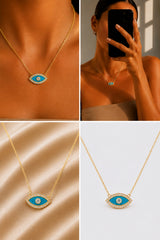 Turquoise Evil Eye Pendant Necklace - Gold