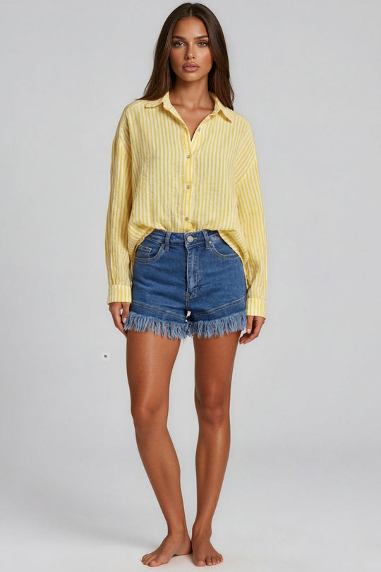 Amelia Striped Oversized Cheesecloth Shirt - Yellow
