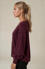 Millie Button Front Balloon Sleeve Cardigan - Plum