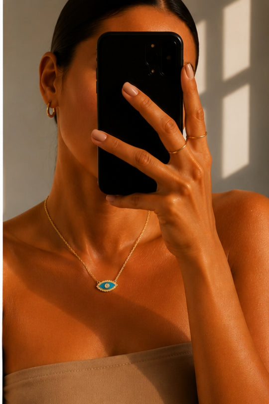 Turquoise Evil Eye Pendant Necklace - Gold