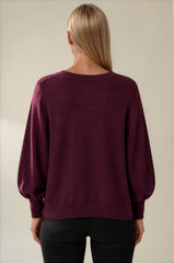 Millie Button Front Balloon Sleeve Cardigan - Plum