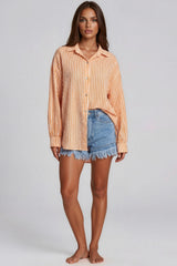 Amelia Striped Oversized Cheesecloth Shirt - Orange