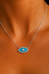 Turquoise Evil Eye Pendant Necklace - Silver