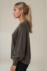 Millie Button Front Balloon Sleeve Cardigan - Chocolate