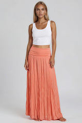 Aleah Boho Soft Flowy Maxi Skirt – Coral