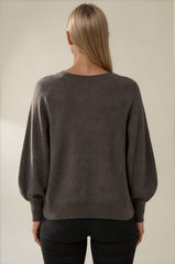 Millie Button Front Balloon Sleeve Cardigan - Chocolate